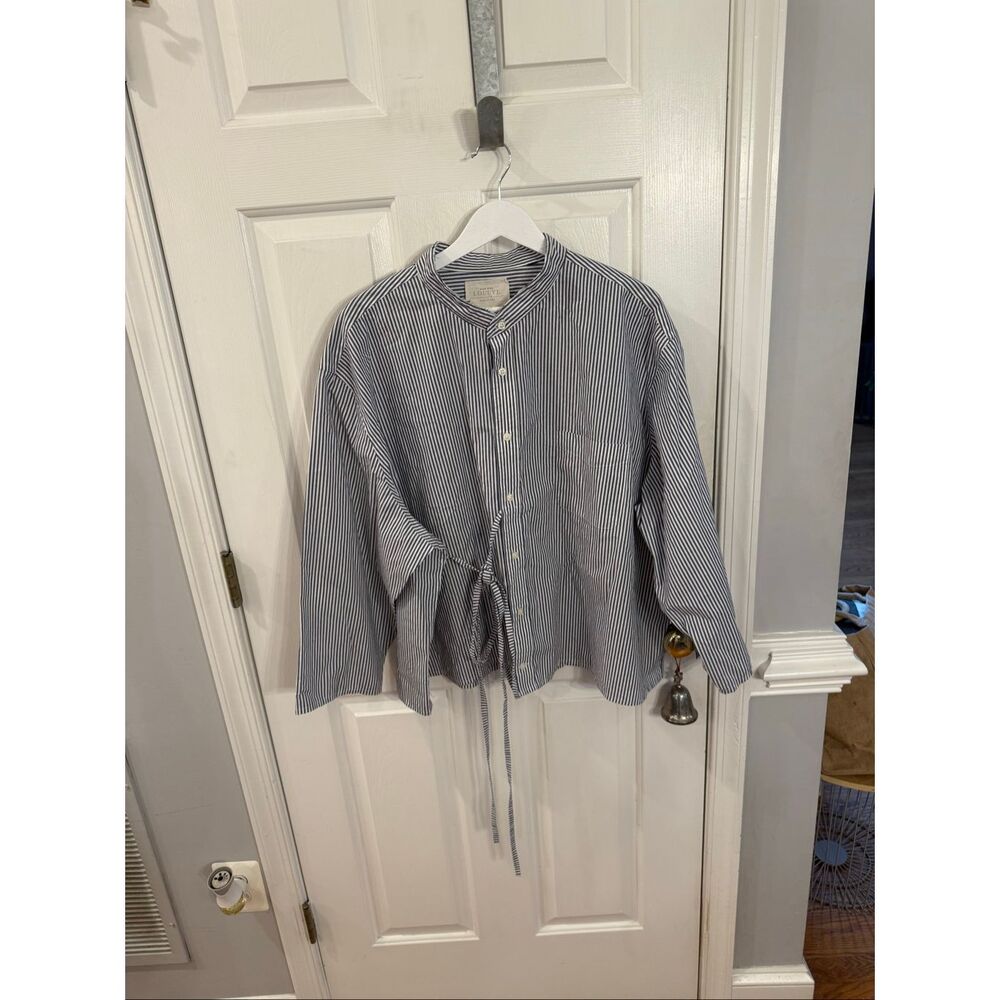 Ralph Lauren Repurposed Gray & White Stripe Side Front Tie Top sz 2X COOL